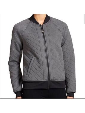 Athleta Gray Quilted Bomber Jacket with Black Trim